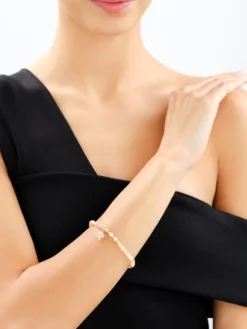 Bransoletka z mosiądzu pozłacana z jadeitami i cyrkoniami - kwiat