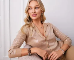 Bransoletka z mosiądzu pozłacana z agatami