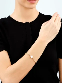 Bransoletka z mosiądzu pozłacana z cyrkoniami i masą perłową