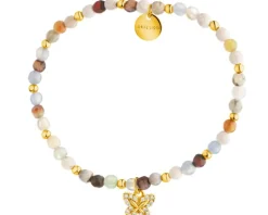 Bransoletka z mosiądzu pozłacana z agatami i cyrkoniami - motyl