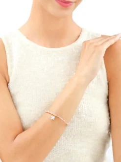 Bransoletka z mosiądzu pozłacana z rodochrozytami i cyrkoniami - koniczyna