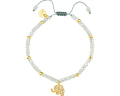 Bransoletka z mosiądzu pozłacana z muszlą i cyrkoniami - słoń