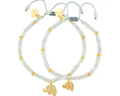 Bransoletka z mosiądzu pozłacana z muszlą i cyrkoniami - słoń