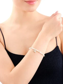 Bransoletka z mosiądzu pozłacana z muszlą i cyrkoniami - słoń