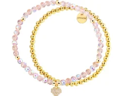 Bransoletka z mosiądzu pozłacana z cyrkoniami i szklanymi detalami - serce