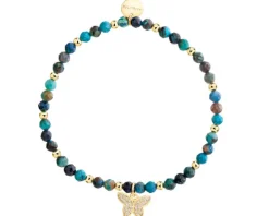 Bransoletka z mosiądzu pozłacana z turkusami i cyrkoniami - motyl