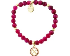 Bransoletka z mosiądzu pozłacana z tygrysim okiem i emalią - koniczyna