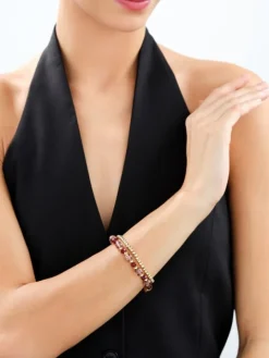 Bransoletka z mosiądzu pozłacana ze szklanymi detalami