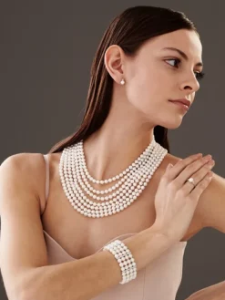 Bransoletka z perłami, brylantami i elementami białego złota - próba 585