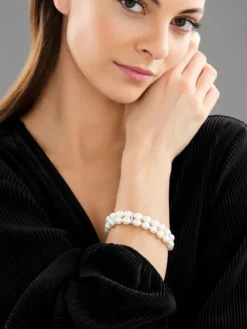 Bransoletka z perłami, diamentami i elementami białego złota - próba 585