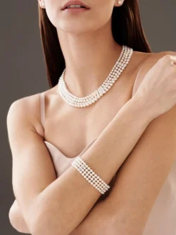 Bransoletka z perłami, diamentami i elementami białego złota - próba 585