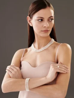 Bransoletka z perłami, diamentami i elementami białego złota - próba 585