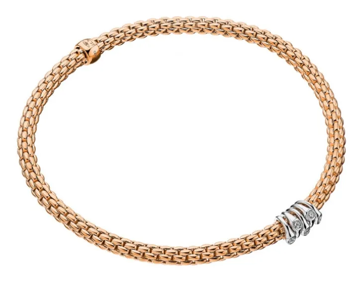Bransoletka z różowego i białego złota z brylantami - 0,07 ct - próba 750