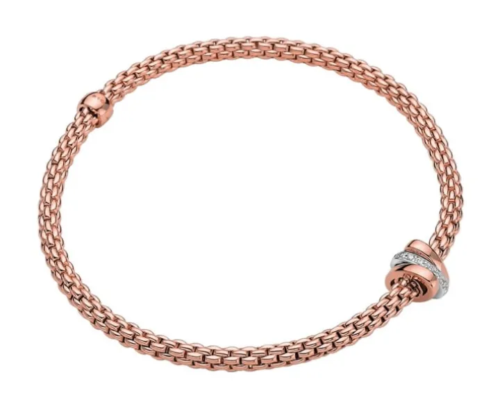 Bransoletka z różowego i białego złota z brylantami - 0,10 ct - próba 750