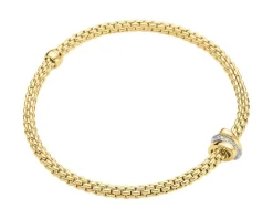 Bransoletka z żółtego i białego złota z brylantami - 0,10 ct - próba 750