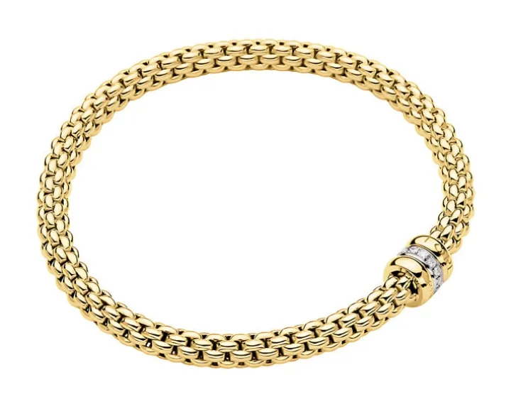 Bransoletka z żółtego i białego złota z brylantami - 19 cm - 0,10 ct - próba 750