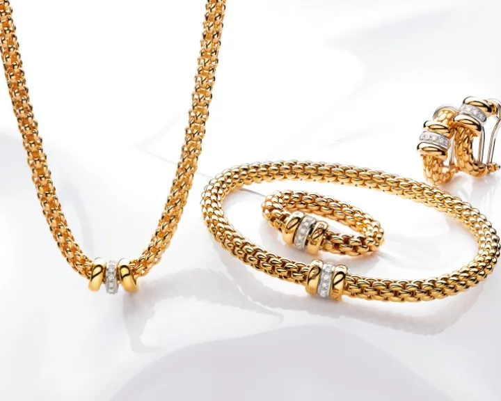 Bransoletka z żółtego i białego złota z brylantami - 19 cm - 0,10 ct - próba 750