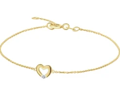 Bransoletka z żółtego złota z diamentem - serce - 0,004 ct - próba 375