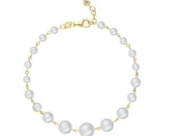 Bransoletka z żółtego złota z diamentem i perłami - próba 585