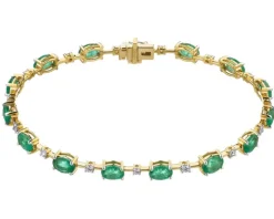 Bransoletka z żółtego złota z brylantami i szmaragdami - 19 cm - próba 750