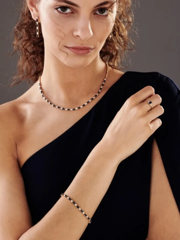 Bransoletka z żółtego złota z diamentami i szafirami - 18 cm - próba 585