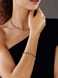 Bransoletka z żółtego złota z diamentami i szafirami - 18 cm - próba 585