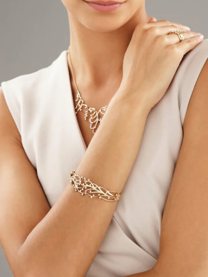 Bransoletka z żółtego złota z brylantami i szafirami kolorowymi - 18 cm - próba 585