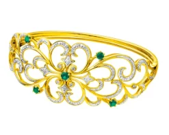 Bransoletka z żółtego złota z diamentami i rubinami syntetycznymi - 18 cm - próba 375