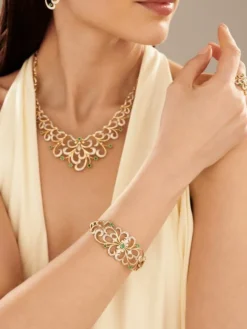 Bransoletka z żółtego złota z diamentami i rubinami syntetycznymi - 18 cm - próba 375