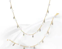 Bransoletka z żółtego złota z diamentami i perłami - próba 375