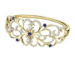Bransoletka z żółtego złota z brylantami i szafirami - próba 585