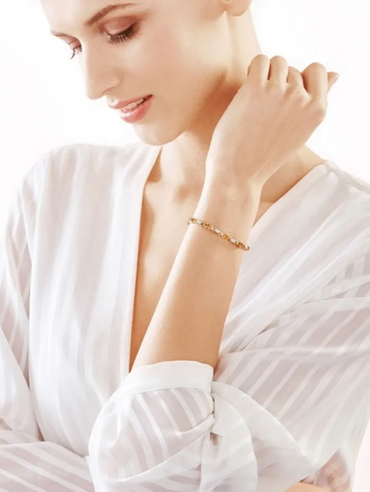 Bransoletka z żółtego złota z diamentami i cytrynami - 18 cm - próba 375