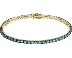 Bransoletka z żółtego złota z czarnym brylantem i topazami London Blue - 18 cm - próba 585