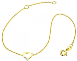 Bransoletka z żółtego złota z diamentami - serce - 0,006 ct - próba 375