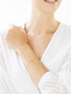 Bransoletka z żółtego złota z diamentami - serce - 0,006 ct - próba 375