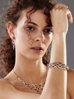 Bransoletka z żółtego złota z diamentami i szafirami - próba 585