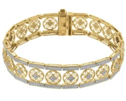 Bransoletka z żółtego złota z diamentami - rozety - 18 cm - 1,053 ct - próba 585