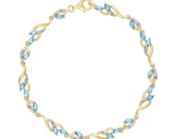 Bransoletka z żółtego złota z diamentami i topazami - 18 cm - próba 375