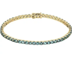 Bransoletka z żółtego złota z brylantem i topazami London Blue - 18 cm - próba 585