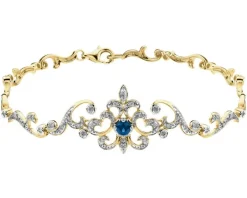 Bransoletka z żółtego złota z brylantami i szafirem - 18 cm - próba 585