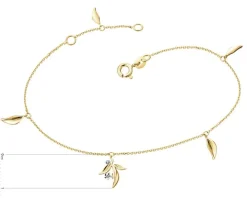 Bransoletka z żółtego złota z diamentami - liście - 0,006 ct - próba 585