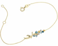 Bransoletka z żółtego złota z diamentami, topazami i cytrynami - liście - próba 585