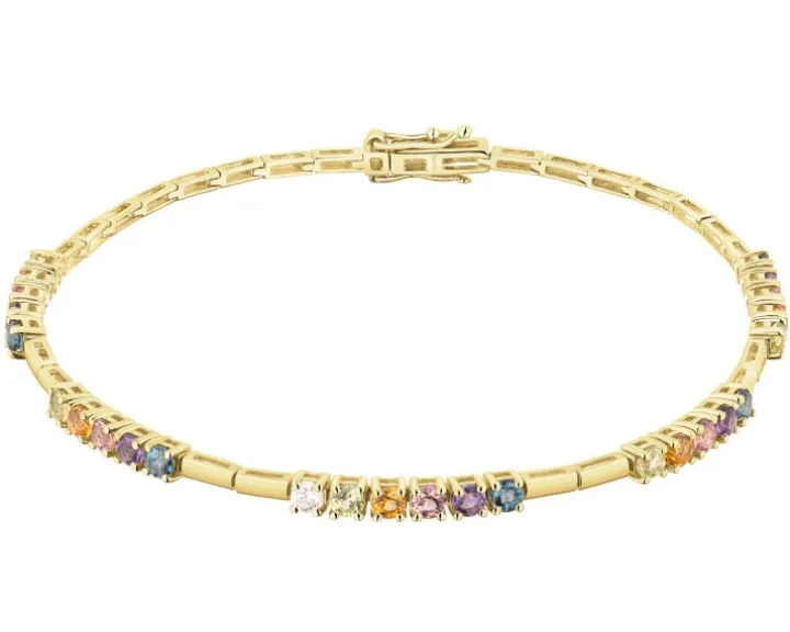 Bransoletka z żółtego złota z brylantem i kamieniami ozdobnymi - 18 cm - próba 375