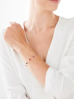 Bransoletka z żółtego złota z agatami i diamentem - serce, koniczyna, nieskończoność, skrzydło - próba 375