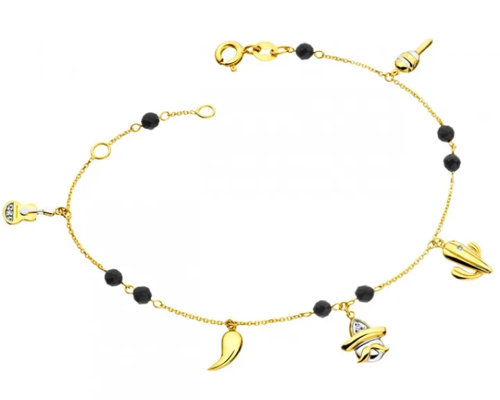 Bransoletka z żółtego złota z diamentami i agatami - próba 375