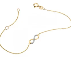 Bransoletka z żółtego złota z diamentem - nieskończoność - 0,004 ct - próba 585
