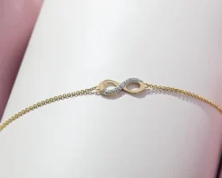 Bransoletka z żółtego złota z diamentem - nieskończoność - 0,004 ct - próba 585