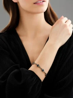 Bransoletka z żółtego złota z brylantami i topazami London Blue - 18 cm - próba 585