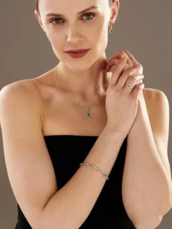 Bransoletka z żółtego złota z brylantami i szmaragdami - 18 cm - próba 585