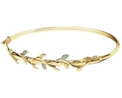 Bransoletka z żółtego złota z diamentami - liście - 0,01 ct - próba 375